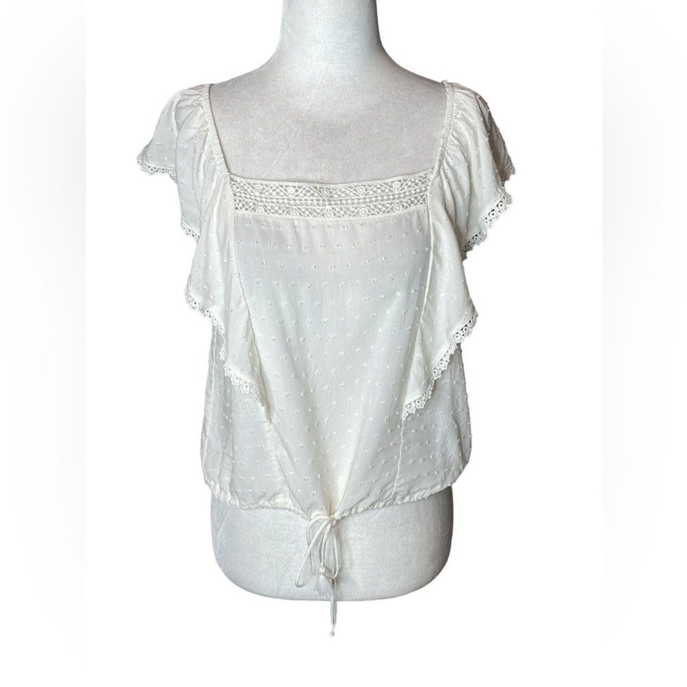 Altar'd State White Women's Boho Crop Top Ruffle Crochet Trim Size Large